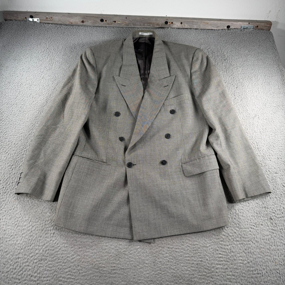 Vintage Yves Saint Laurent Double Breasted Blazer Mens 42R Houndstooth Wool